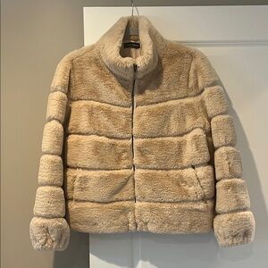 Love Token Plush Cream Faux-Fur Puffer Jacket